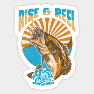 Rise & Reel Large Mouth Bass Lake Fishing Vintage Retro Sticker